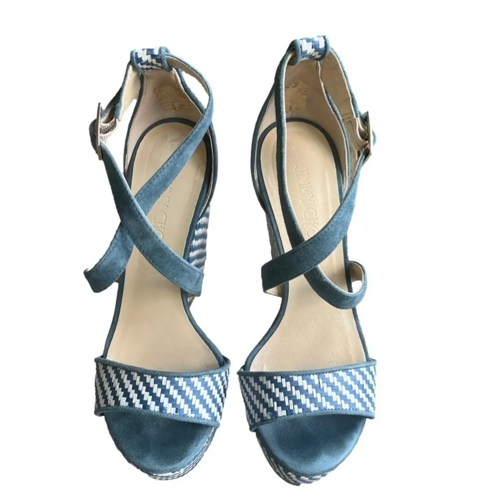 Jimmy Choo Portia 120 Raffia Wedge Sandals Authentic